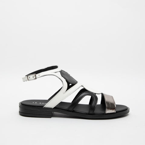 SANDALO BIANCO/NERO DONNA IN PELLE SC08 CRAK ACCIAIOBIANCO LE BOHEMIEN 