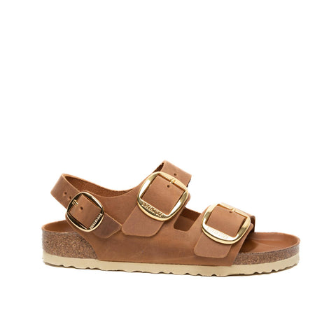 MILANO BIG BUCKLE COGNAC SANDALO DONNA IN PELLE