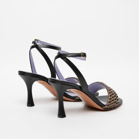WOMEN'S BLACK SANDAL IN IMITATION LEATHER WITH RHINESTONE