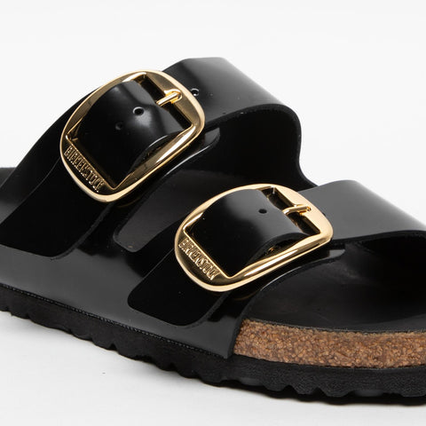 ARIZONA BIG BUCKLE HIGH SHINE BLACK CIABATTA DONNA IN PELLE