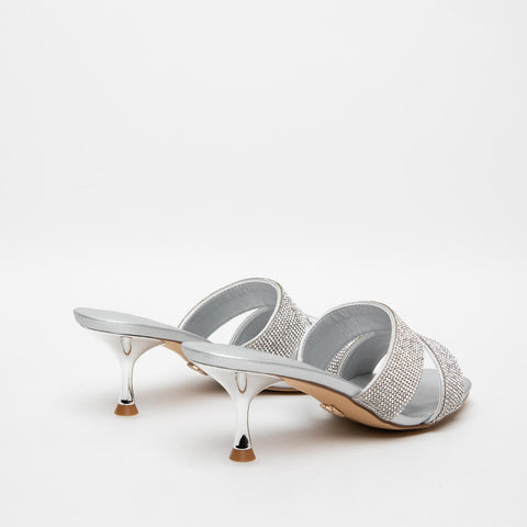 WOMEN'S SILVER SLIPPER IN FABRIC WITH RHINESTONE