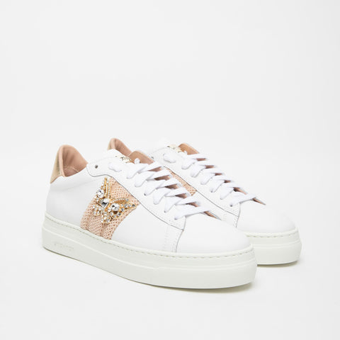 BUTTERFLY 878D WHITE WOMEN'S LEATHER SNEAKERS