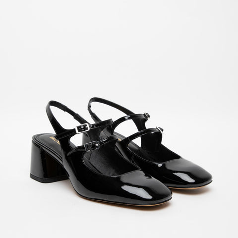 WOMEN'S BLACK CLOSED TOE SANDAL IN POLISHED IMITATION LEATHER