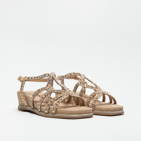 V251572 SUEDE SAND SANDALO DONNA IN PELLE CON STRASS