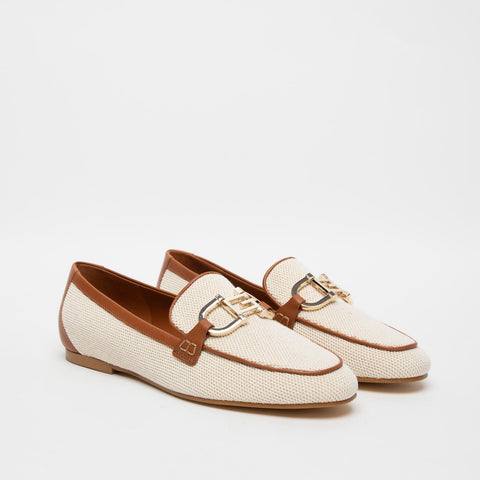 BEIGE WOMEN'S MOCCASIN IN FABRIC AND LEATHER