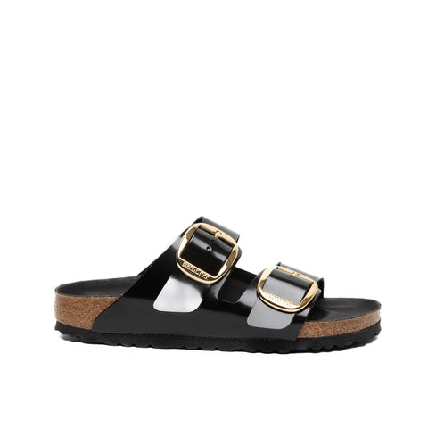 ARIZONA BIG BUCKLE HIGH SHINE BLACK CIABATTA DONNA IN PELLE