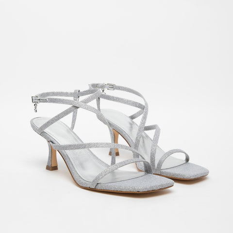 WOMEN'S SILVER SANDAL IN GLITTER FABRIC