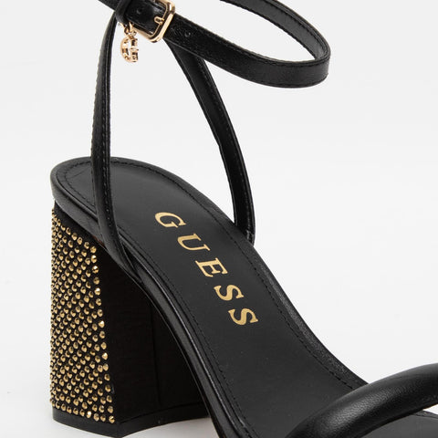 WOMEN'S BLACK LEATHER SANDAL WITH MICRO STUDS