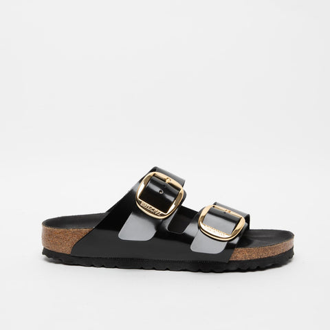 ARIZONA BIG BUCKLE HIGH SHINE BLACK CIABATTA DONNA IN PELLE