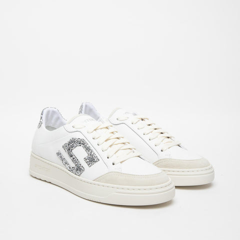 S-ONE DIAMOND WHITE WOMEN'S SNEAKERS IN LEATHER WITH GLITTER