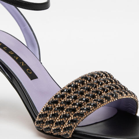 WOMEN'S BLACK SANDAL IN IMITATION LEATHER WITH RHINESTONE