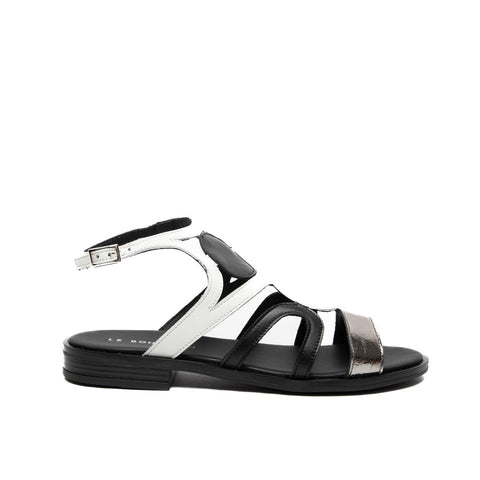 SANDALO BIANCO/NERO DONNA IN PELLE SC08 CRAK ACCIAIOBIANCO LE BOHEMIEN 