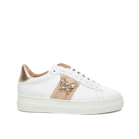 BUTTERFLY 878D WHITE WOMEN'S LEATHER SNEAKERS