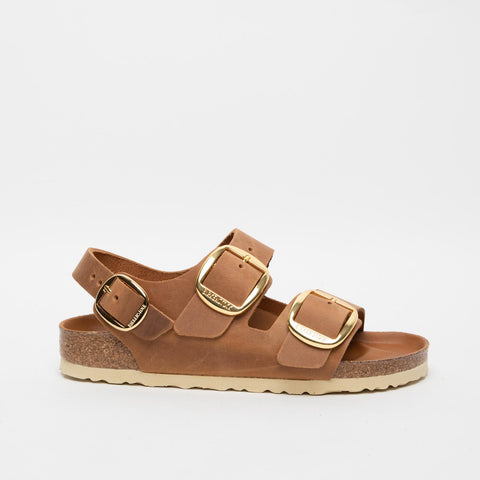 MILANO BIG BUCKLE COGNAC SANDALO DONNA IN PELLE