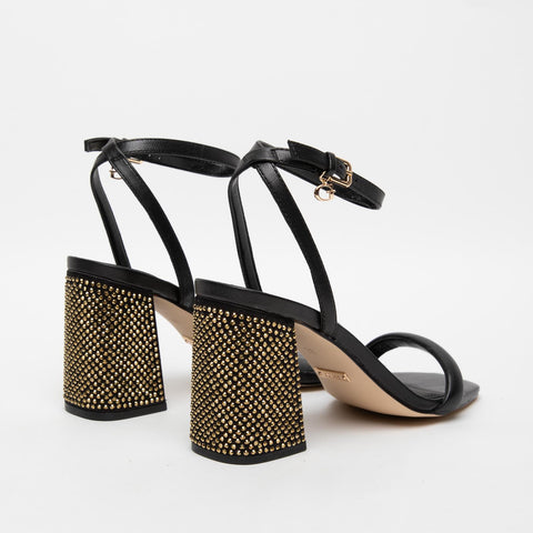 WOMEN'S BLACK LEATHER SANDAL WITH MICRO STUDS