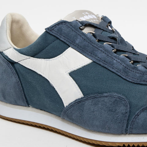 EQUIPE H CANVAS STONE WASH NAVY MEN'S SNEAKERS IN LEATHER AND FABRIC