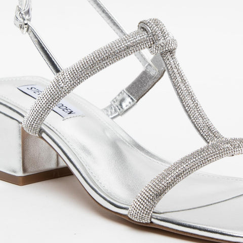 WOMEN'S SILVER SANDAL IN IMITATION LEATHER WITH RHINESTONE