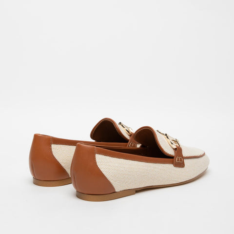 BEIGE WOMEN'S MOCCASIN IN FABRIC AND LEATHER