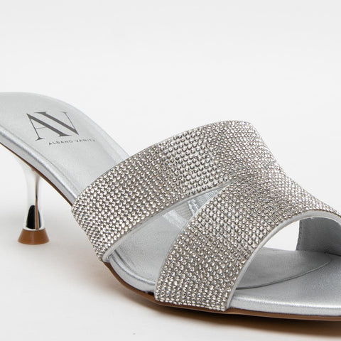 WOMEN'S SILVER SLIPPER IN FABRIC WITH RHINESTONE