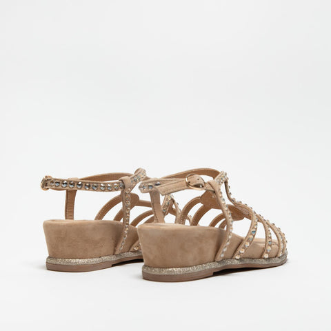 V251572 SUEDE SAND SANDALO DONNA IN PELLE CON STRASS