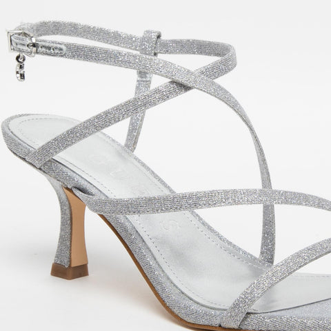 WOMEN'S SILVER SANDAL IN GLITTER FABRIC