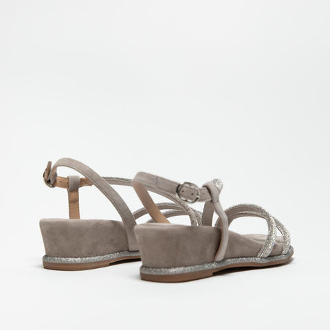 V251751 SUEDE TAUPE SANDALO DONNA IN PELLE CON STRASS