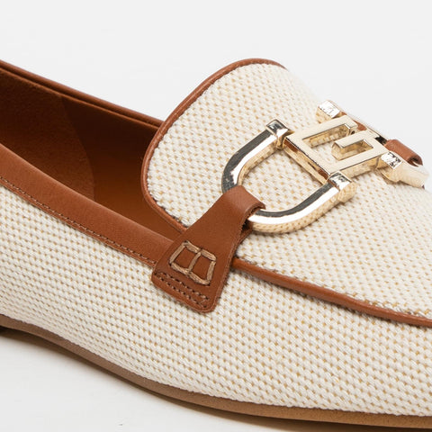 BEIGE WOMEN'S MOCCASIN IN FABRIC AND LEATHER