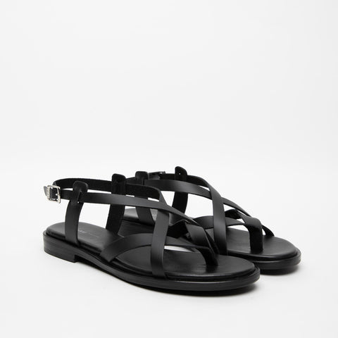 86P2 NERO SANDALO INFRADITO DONNA IN PELLE