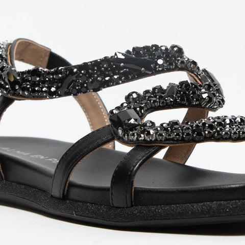 V251605 NAPA BLACK SANDALO DONNA IN PELLE CON PIETRE