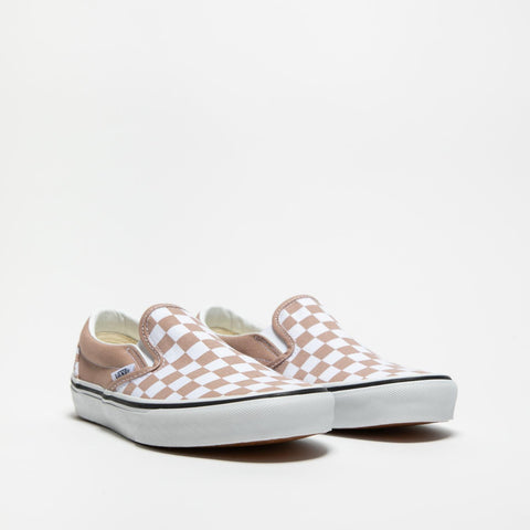 CLASSIC SLIP ON BEIGE CHECKERBOARD SNEAKERS UNISEX IN TESSUTO