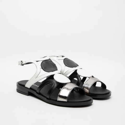 SANDALO BIANCO/NERO DONNA IN PELLE SC08 CRAK ACCIAIOBIANCO LE BOHEMIEN 