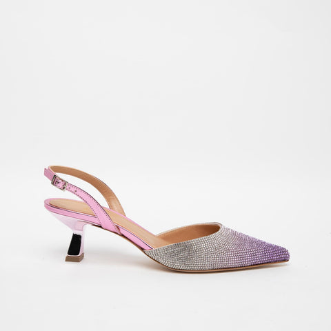 SLINGBACK FUXIA DONNA IN PELLE E STRASS