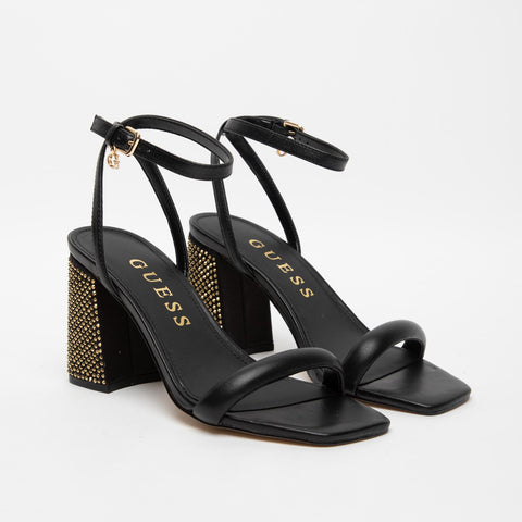WOMEN'S BLACK LEATHER SANDAL WITH MICRO STUDS