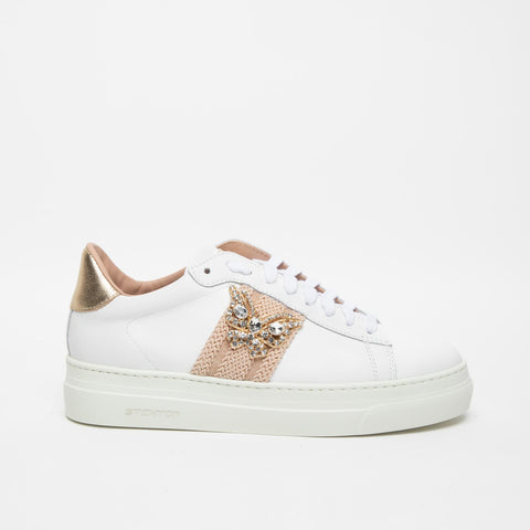 BUTTERFLY 878D WHITE WOMEN'S LEATHER SNEAKERS