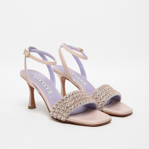WOMEN'S POWDER PINK SANDAL IN IMITATION LEATHER WITH RHINESTONE