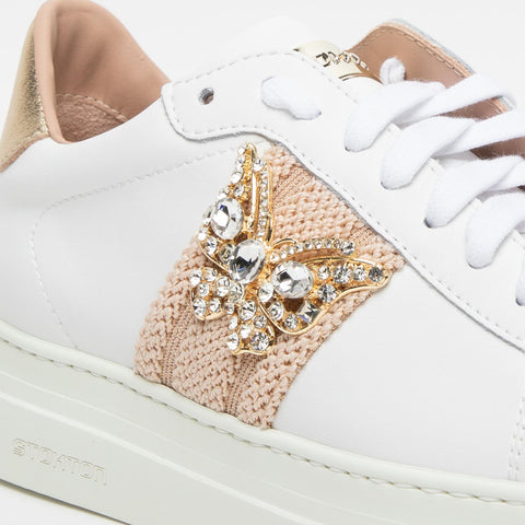 BUTTERFLY 878D WHITE WOMEN'S LEATHER SNEAKERS