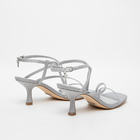 WOMEN'S SILVER SANDAL IN GLITTER FABRIC