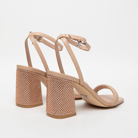 WOMEN'S BEIGE LEATHER SANDAL WITH MICRO STUDS