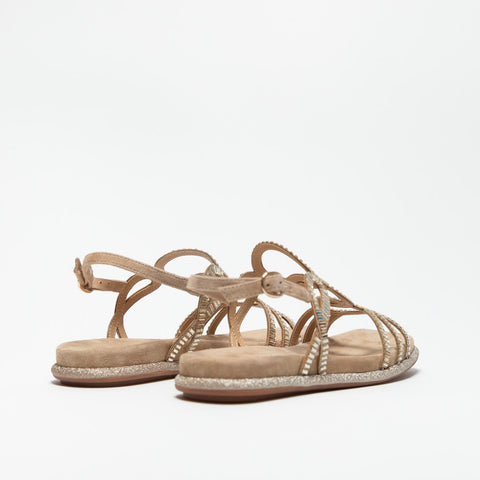 V251603 SUEDE SAND SANDALO DONNA IN PELLE CON STRASS