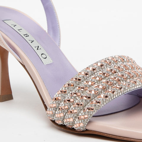 WOMEN'S POWDER PINK SANDAL IN IMITATION LEATHER WITH RHINESTONE
