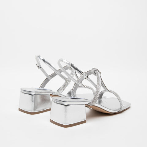 WOMEN'S SILVER SANDAL IN IMITATION LEATHER WITH RHINESTONE