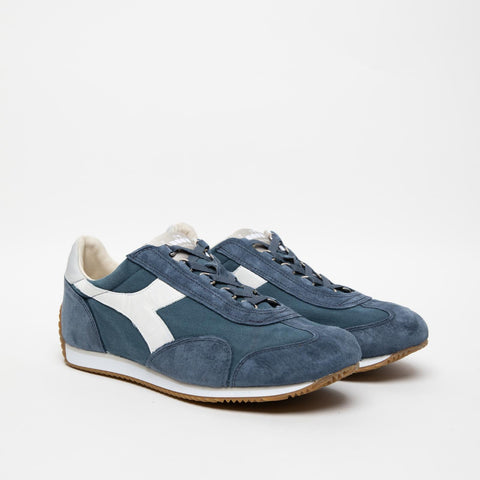 EQUIPE H CANVAS STONE WASH NAVY MEN'S SNEAKERS IN LEATHER AND FABRIC