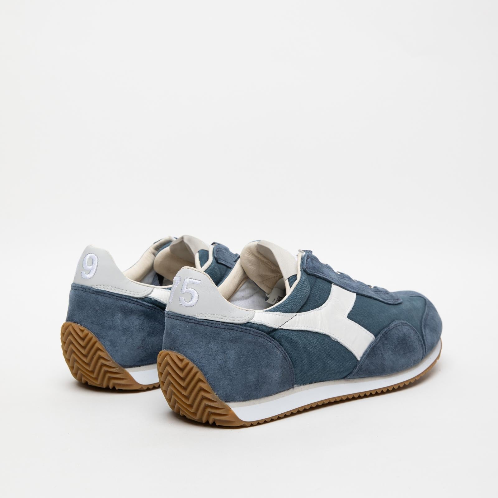 EQUIPE H CANVAS STONE WASH NAVY MEN'S SNEAKERS IN LEATHER AND