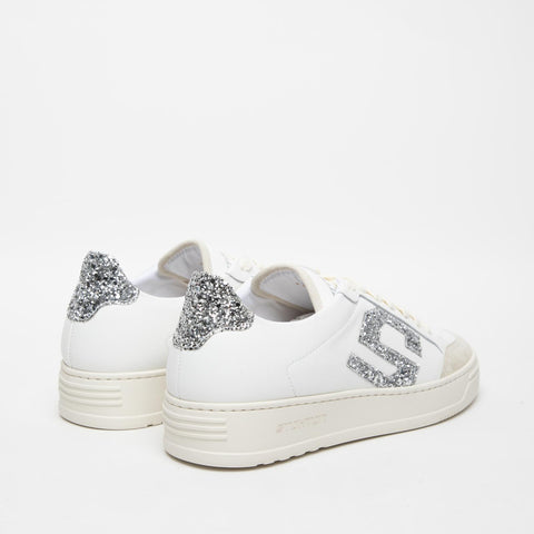 S-ONE DIAMOND WHITE WOMEN'S SNEAKERS IN LEATHER WITH GLITTER
