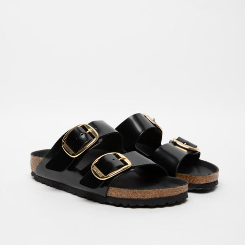 ARIZONA BIG BUCKLE HIGH SHINE BLACK CIABATTA DONNA IN PELLE