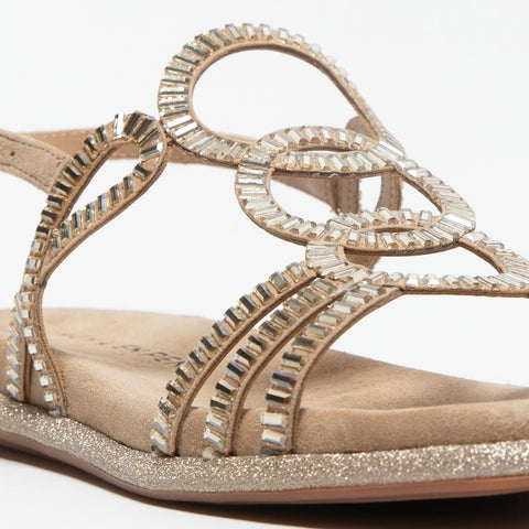 V251603 SUEDE SAND SANDALO DONNA IN PELLE CON STRASS