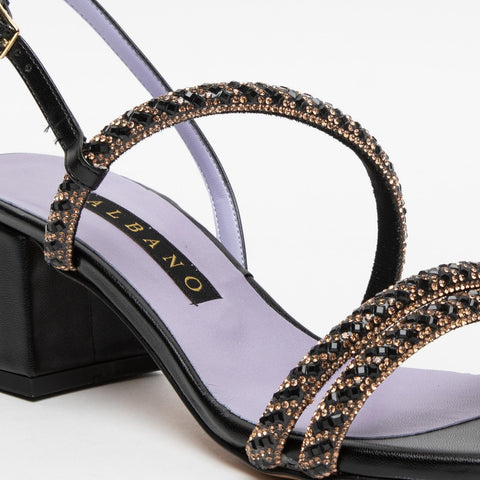 WOMEN'S BLACK SANDAL IN IMITATION LEATHER WITH RHINESTONE