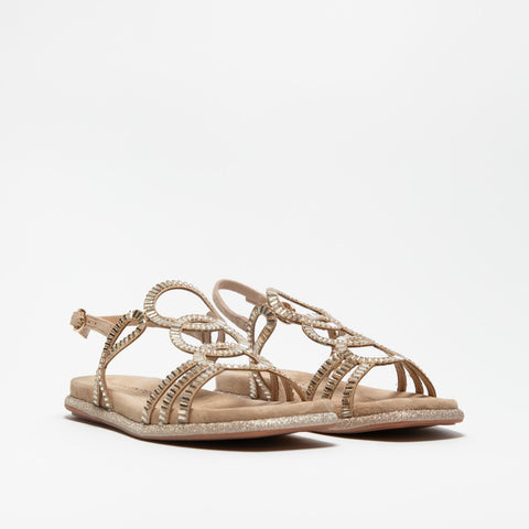 V251603 SUEDE SAND SANDALO DONNA IN PELLE CON STRASS